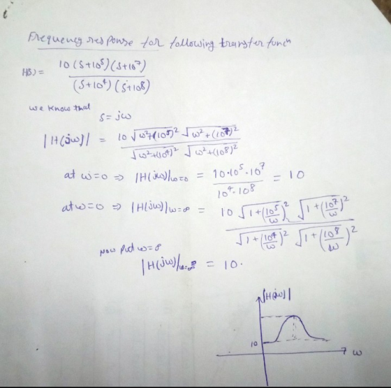 following transfer funch Frequency response for H18 10(5+105)(5+17) (5+10%) (5+108) we know that S = jw | How] l = lo v w2/10