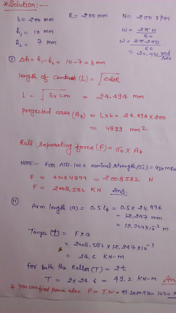 XSolution:_ 亼ee 4.494 mm LXb= 24.4g 4x200 4899 mm2 projected area (Ab) Arm leinte (a)s 0. Slt=o.SX-24.994- 947 mm for beth thu Rollon CT)t