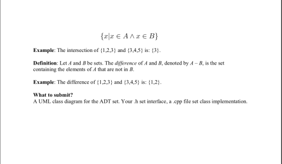 {x|X E A 1 x E B} Example: The intersection of {1,2,3} and {3,4,5} is: {3}. Definition: Let A and B be sets. The difference o