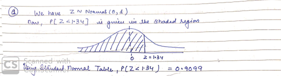 _(Q). We have ZN Normal (0,1) nowe, P[ Z <1034] is guien win the shaded regias 5 2 = 139 Seanned with ICS Vicing Ländend norm