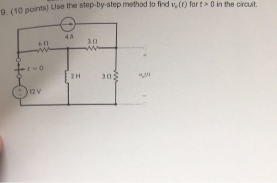 ts) Use the step-by-step method to find vo (t) for t >0 in the circuit. 4 A 6f2 3 0 2 H ott) +12 V