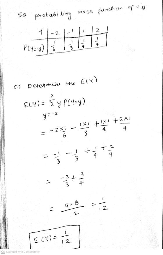 so probability mass Junction ofug 4 2 1 Pluy 티0 Determine the 2 티y)= SyP(-y) 2 1X +1 +2 4 11 -2 진 6 +2, t 4 1 3 ماس 1 Alw - 8