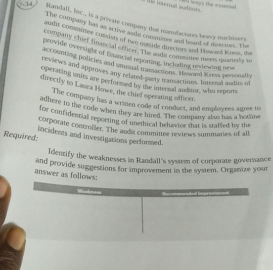 w ways the external the internal auditors 7-34 Randall, Inc., is a private company that may The company has an active audit c
