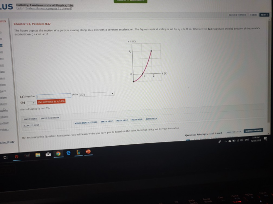 US Eanday, Fundamentals ofPhysics, 10e PRINTER VER5ION BACK NEXT CES Chapter 02, Problem 037 The figure depicts the motion of