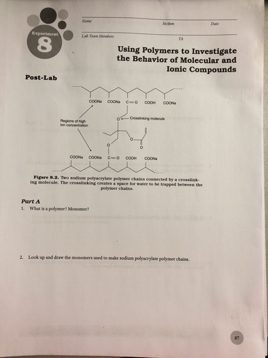 Section Dale Experiment Lab Team Members Using Polymers to Investigate the Behavior of Molecular and Ionic Compounds Post-Lab