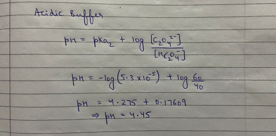 Acidic Buffer pH = pka + log (you ] [ncon pH = -log (5.3 x103) + log bo pH = 4.275 + 0.17609 U yo = b = 4.45