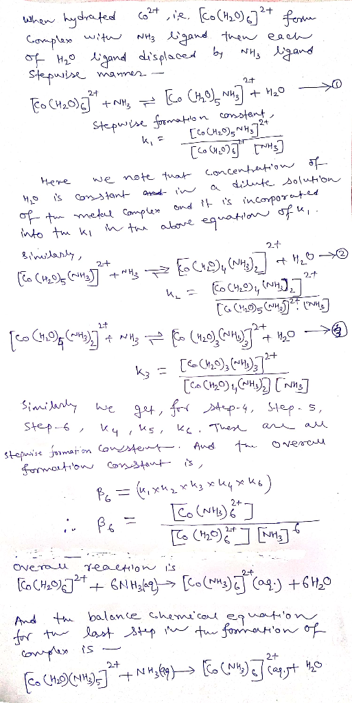 2+ (NH3] Winen hydrated co2t ,ie. [co (H2O)]²+ forum Complex with NH3 ligand then each of H₂o ligand displaced by NH3 ligand
