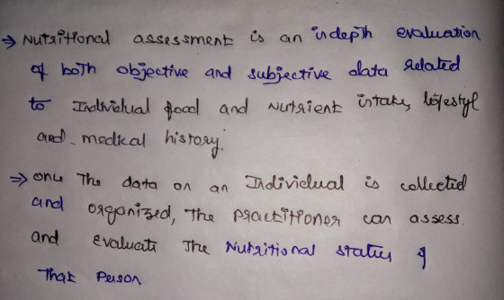 assessment is an ndaph evaluation adlatrd Nutaftfonal data et boTh objectve and subjective Nutaient intak, lefesty to neivial