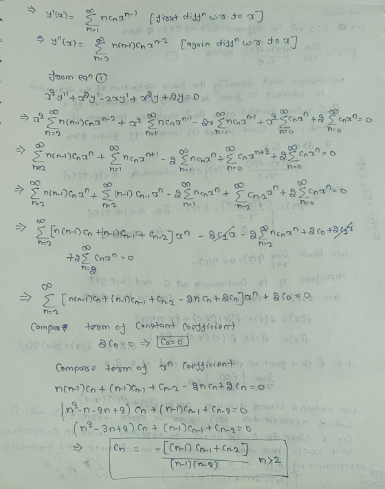 . na CH- :2 y(x) = I naan-1 (figst diff wid.to x] 9 (a) os nnnnan2 [again diff was to a nie toom egno x²y +adyl-zayt agyt