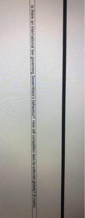 Is there an international law governing SesamWares behaviour? How will competition laws be enforced globally? (5 marks)