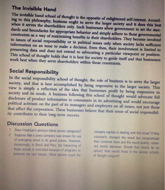 Reading Schools Of Thought On Social Responsibility The Following 