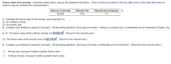 Future value of an annuity Using the values below, answer the questions that follow. (Click on the icon located on the top-ri