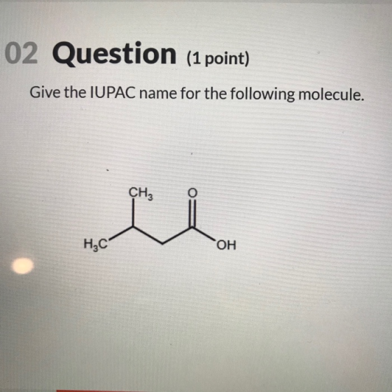 02 Question (1 point) Give the IUPAC name for the following molecule. CH3 OH