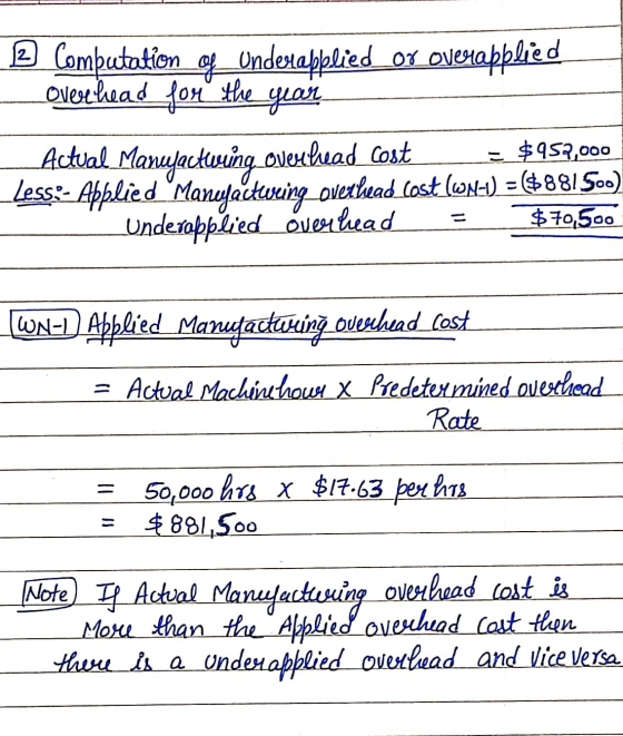 2 Computation of_underabblied or overapplied overhead for the year - Actual Manufacturing overhead Cost_= $957,000 Less:- App