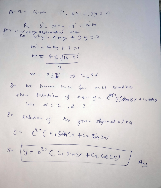 02 fon ordinary en 80 Given y - 441 +134a o put y = m² g,alamm deferantial m² y - 4 my +1340 m2 - 4 m +13 - me 4t J16-52 2 m