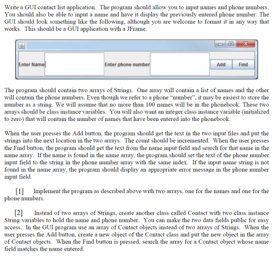Write a GUI contact list application. The program