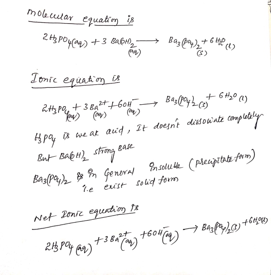 + 6H2O(l) molecular equation is 243 poy(az) + 3 Babel 29) Baz (804)2 + 6H2O S) (L) Ionic equation is Baz(Pºyz_co) httspoo + 3