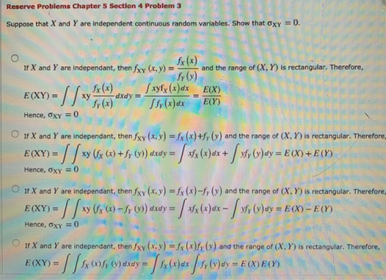 Reserve Problems Chapter 5 Section 4 Problem 3 Suppose that X and Y are independent continuous random variables. Show that ox