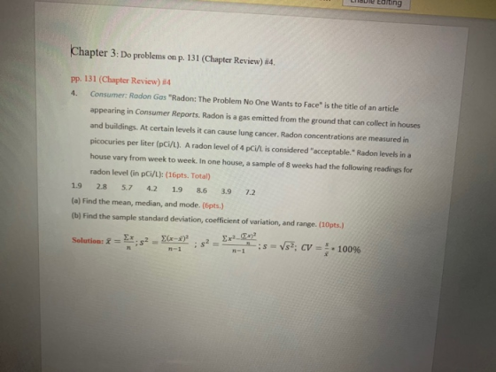 alting Chapter 3: Do problems on p. 131 (Chapter Review) #4. pp. 131 (Chapter Review) #4 4. Consumer: Radon Gas Radon: The P