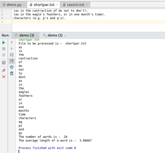 1 2 3 4 demo.py shortpar.txt cassini.txt x (as in the contraction of do not to dont). (as in the eagles feathers, or in one