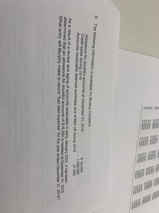 if it 9. The following information is available for Murphy Company Allowance for doubtful accounts at December 31, 2018 Credi