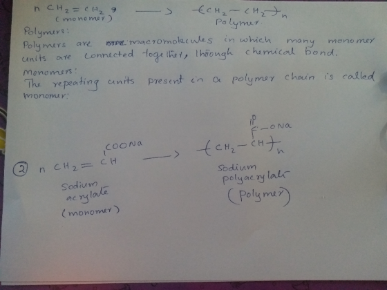 CH₂ = CH 3 - ECH₂ - CH2 (monomer) Polymers: A polymer Polumers are now macromolecules in which many monomer units are connect