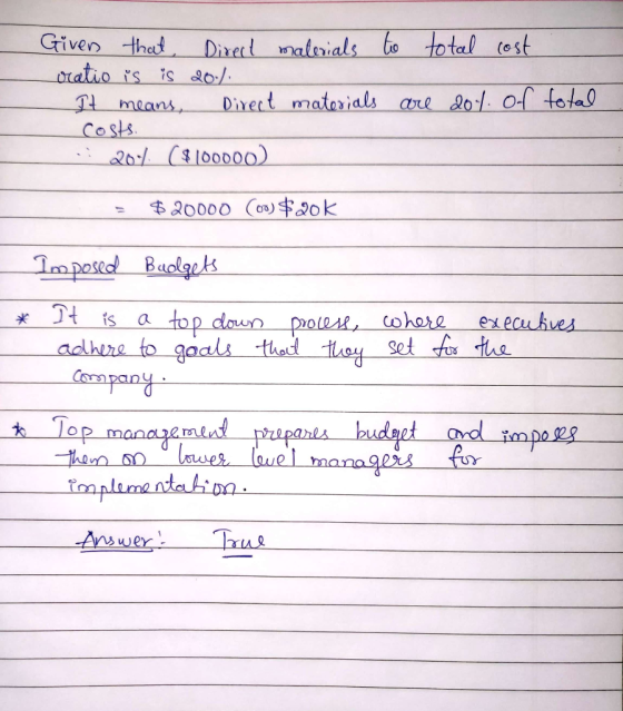 Given that, Direct materials to total cost Oratio is s 20%. It means, Direct materials are dot. of total costs. - 20% ($10000