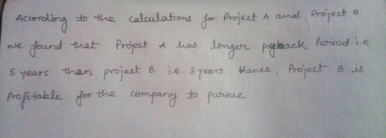 to the caleulation Projest A anal orijest s re dund tat Proest as lngoak foriod 5 years than proj profitable the cerr mng to future