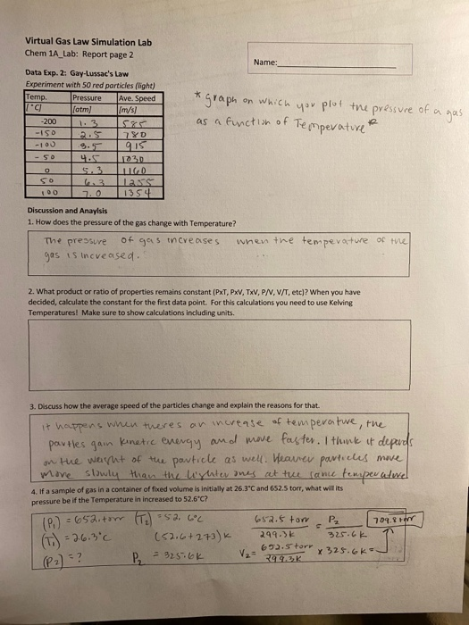 Name: Virtual Gas Law Simulation Lab Chem 1A_Lab: Report page 2 Data Exp. 2: Gay-Lussacs Law Experiment with 50 red particle