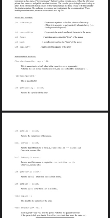 Balment a la medicul Quoc that speciala a circular que has the following private data members and public member functions. Th