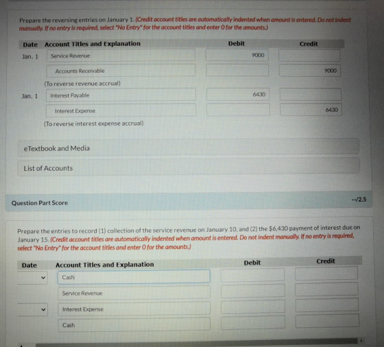 Prepare the reversing entries on January 1. (Credit account titles are automatically indented when amount is entered. Do not