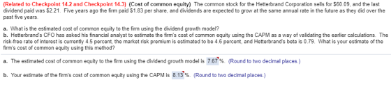 (Related to Checkpoint 14.2 and Checkpoint 14.3) (Cost of common equity) The common stock for the Hetterbrand Corporation sel