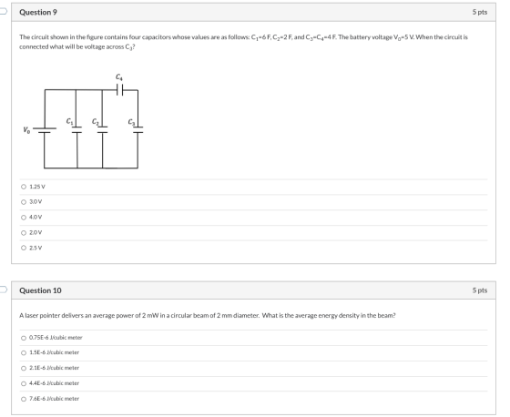 Question 9 5 pts The circuit shown in the figure contains four capacitors whose values are as follows: C7=6 F, C2=2 F, and C3