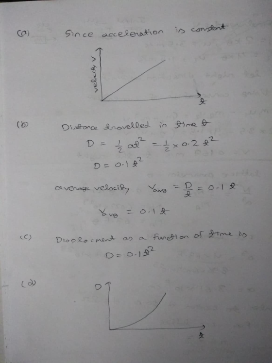 (a) Since acceleration is constant velity v Distance travelled in timet D = 3 at² = 1 xo. 2 of ² D = 0.18? average velocity T