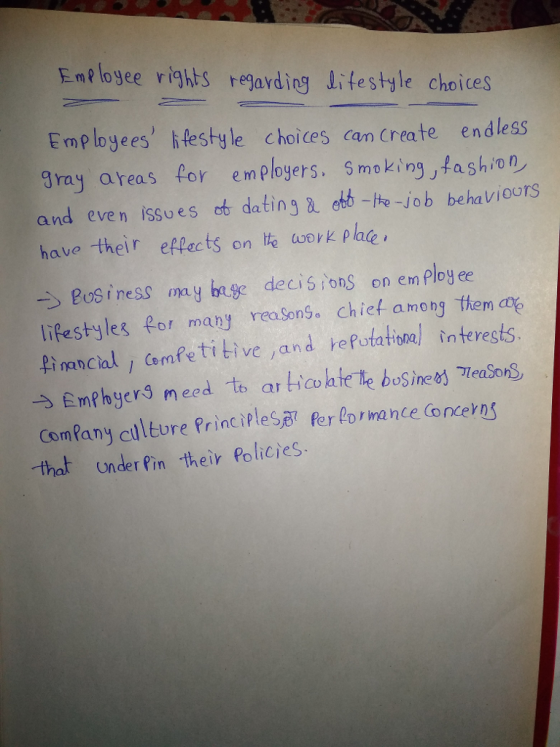 oee ights regarding itestyle choics Employees htestyle choices cam Create endless gray areas for emPloyers. moking fashion and eve n issues o dating a ebb-o-iob behaVioors have -their ePacts on te work plase Bsiness yedecis ions on en ploy ee lifestyles for many reaSons chiet among Them cay inanctalj Cemfetitive and eputatona] interests. EmPbyers med ts a ticoaie te bosinees ienSons, ComPany culture Principles3 ferlormnce Concerng that Under Pin their Polictes