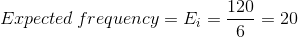 Expected\, frequency =E_i=\frac{120 }{6}=20