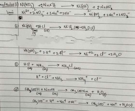 rolecular (i) Ni(NO +2 Naot lami Ni2+ + 200 i + 2Nat+20h Nicott) + 2Nano NIGH) + 2Na+ + 2N07 ( Ni (6H 12H U - Nich (a +211 20