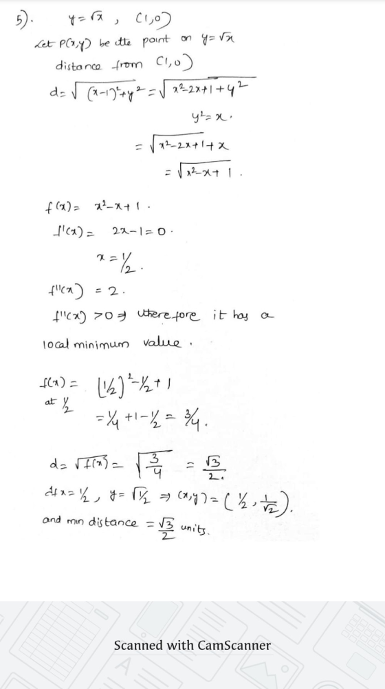 y = rx , C1, Let Ponys be itte point on y=va distance from C1,0) d = √ (x-17 + y 2 = x22x+1+42 y = V12–2x+1+x 12- +1 f(a)- 22