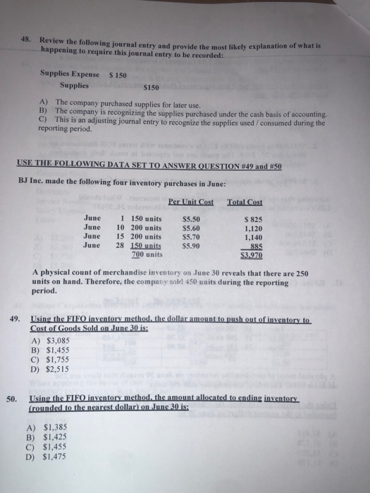 48. Review the following journal entry and provide the most likely explanation of what is happening to require this journal e