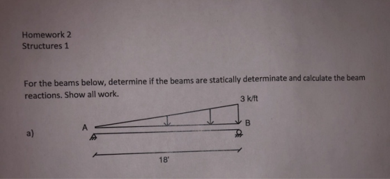 Homework 2 Structures 1 For the beams below, determine if the beams are statically determinate and calculate the beam reactio