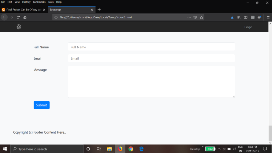 File Edit View History Bookmarks Tools Help Crinal Project Can Be Of Any W X Bootstrap X + O file:///C:/Users/srishti/AppData