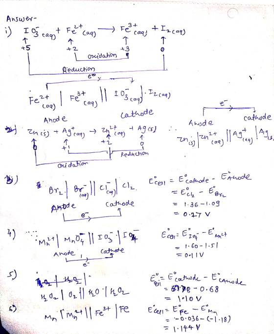 Answer- + I ₃ caq) 2t. Fe3+ + Izcaq) Fe a ca . +2 +3 de El ruidation Reduction ev Fezt l Fest ll 10 cool. Iz (aq) Po caas I r