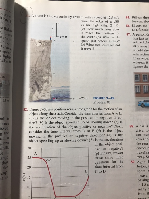 ch inter- 1 km/h -d limit, e lights alculate 81. A stone is thrown vertically upward with a speed of 12.5 m/s from the edge o