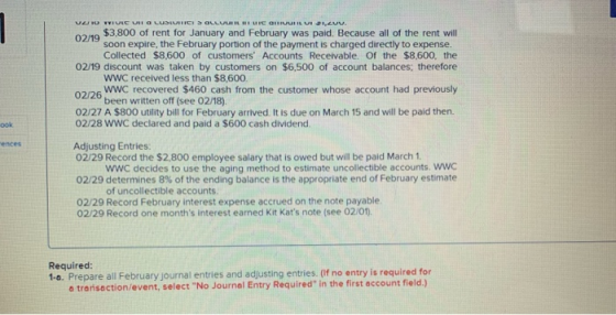VU0 TvIOLC UII a LusiU CI3 OLLUUIL 1 UrC auvuLUI D1,Vw $3,800 of rent for January and February was paid. Because all of the r