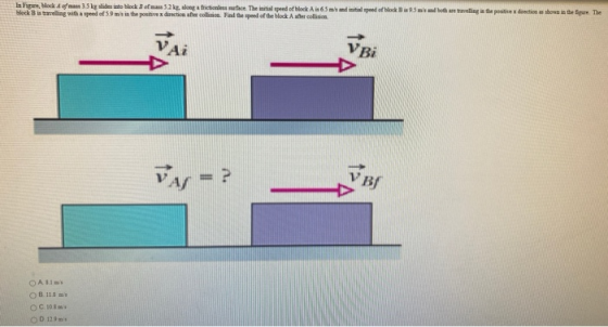 la Firm Hock of man 35 kg lider into block 3 of man 2 ks, along a friction et surface. The waitial speed of block A 6.5 ms an
