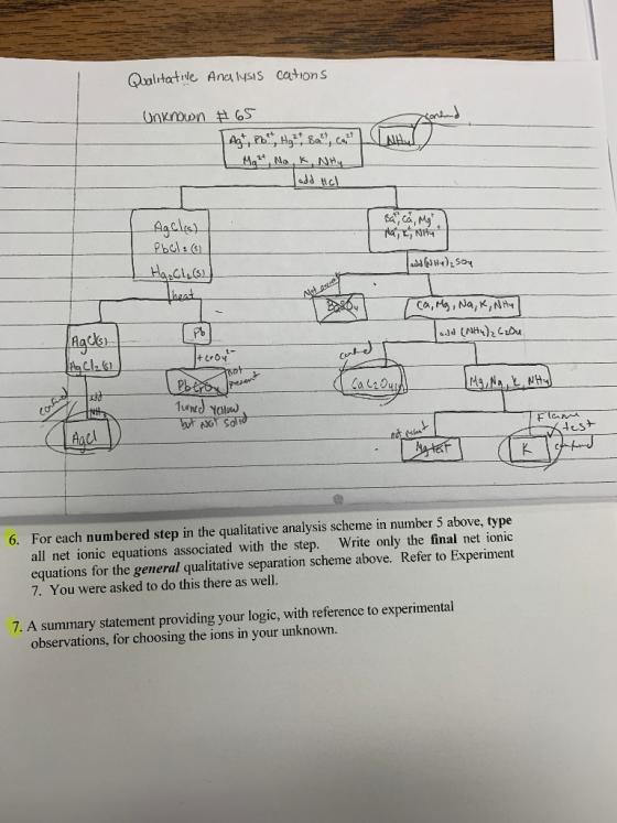Qualitative Analysis cations Unknown # 65 Agt, Pbh, Hg2+ &at, cat 1 Mg 2+, Na, K, NHy ladd Hel Bat, Ca, Mgr Ma, t, NHG Ageles