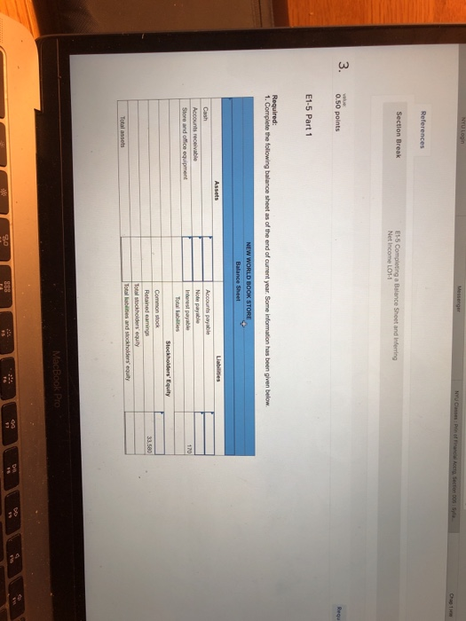 Net Income LO1-1 0.50 points E1-5 Part 1 receivable