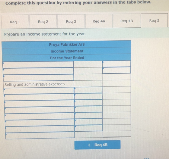 Complete this question by entering your answers in the tabs below. Req 1 Req 2 Req3 Req 4A Req 4B Req 5 Prepare an income sta