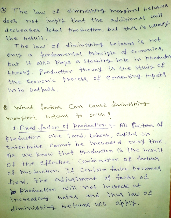 O The law of diminishing maninal betunns de es not imply that the aditional unit decheases total phoduction, but this is usu