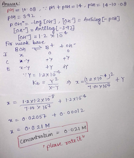 Ansuler. pH = 10.08, e. pH t pos=14, porta 14-10.00 poh = 3.92 . por = -log [ou] , [on] = Antilog [-por] [01-J z Antilog [-3.